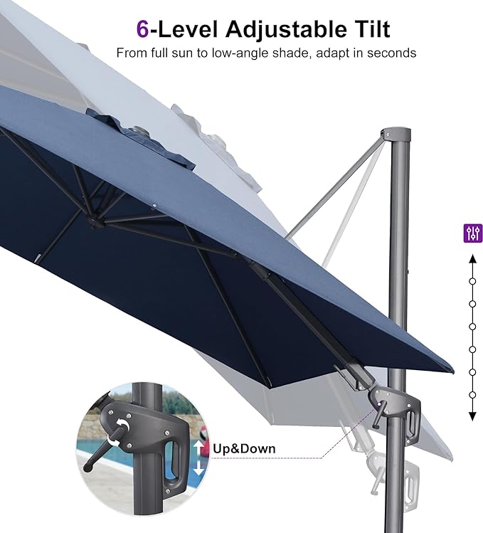 PURPLE LEAF 8' X 10' Left-right Tilting Patio Outdoor Umbrella Offset Swivel Cantilever Heavy Duty Rectangle Aluminu Umbrella with UV Resistant for Deck Pool Patio Backyard, Ocean Slate