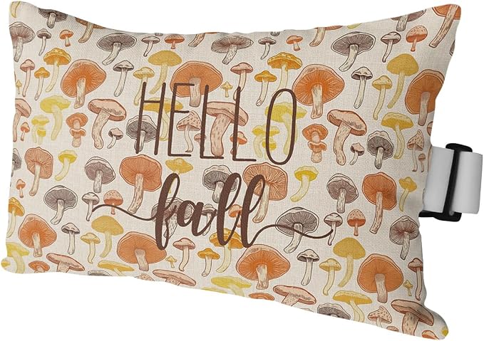 Outdoor Pillows Covers with Inserts Hello Fall Thanksgiving Orange Yellow Mushroom Waterproof Pillow with Adjustable Strap Throw Pillows for Patio Furniture Recliner Lounge Chair, 11x16 inch, 1PCS