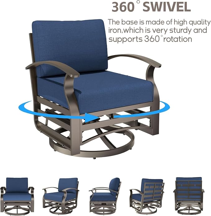 Aluminum Patio Furniture Set,7 Seats Outdoor Sectional with 2 Round Coffee Tables,Patio Conversation Sets w/5.1" Upgraded Thick Cushions for Backyard, Garden and Poolside,Navy