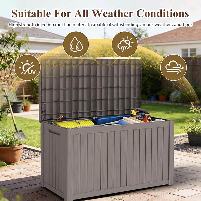 180 Gallon Waterproof Resin Outdoor Storage Box, Lockable & UV Resistant | Patio Deck Boxes, Outside Storage for Patio Cushions, Pool Toys, Garden Tools & Package Delivery, Brown