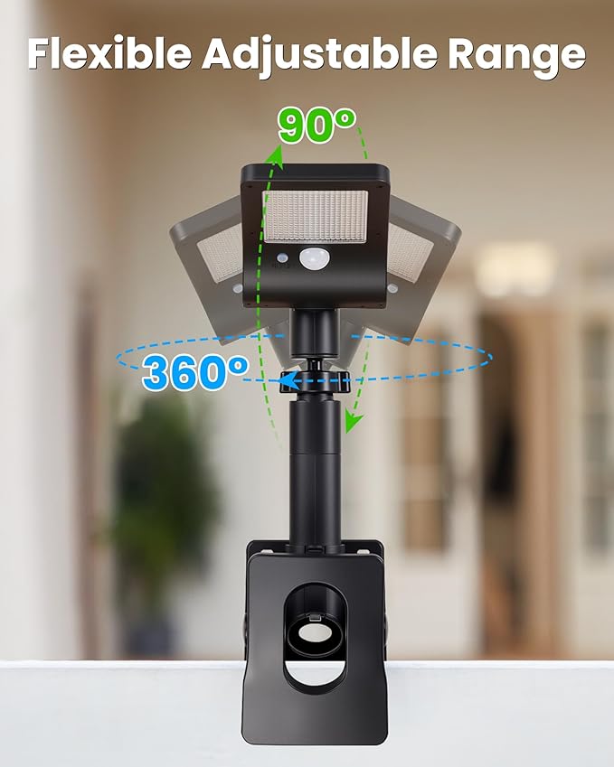 Clip on Solar Lights for Fence,1-Second Install Solar Fence Lights Outdoor, 360° Adjustable, 60 LEDs 600LM Motion Sensor Security Light for Fence, Yard, Deck, Camping(2 Pack)