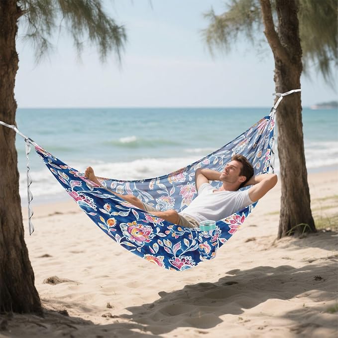 Camping Hammock Outdoor Hammocks for Outside Ethnic Paisley Watercolor Floral Beach Trees Portable Lightweight with Pockets Tree Straps Indoor