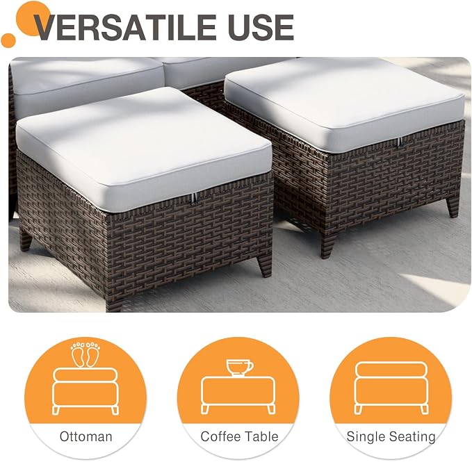 COOS BAY Harbor Retreat 4 Piece Outdoor Furniture Set, Patio Conversation Set with Swivel Rocking Chairs and Ottomans, Wicker Furniture, Brown/Beige