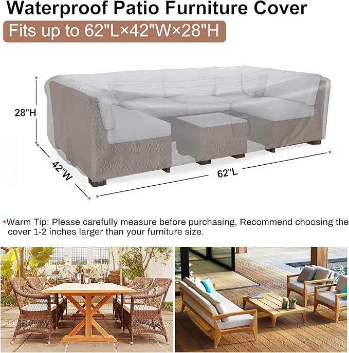 Mrrihand Patio Furniture Set Cover Waterproof, Outdoor Sectional Sofa Set Cover Heavy Duty 600D Table and Chair Set Cover 62" L× 42" W× 28" H