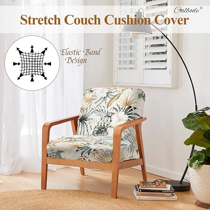 CALBODE 8Pcs Stretch Patio Cushion Cover, Tropical Floral and Leaf Pattern Sofa Covers for Patio Furniture Cushions Washable Reusable Couch Covers Replacement for All Season(Cover Only)