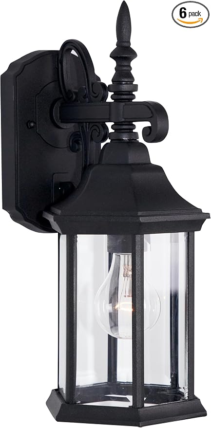 DESIGNERS FOUNTAIN Devonshire Outdoor Light Fixture, 14 Inch Exterior Wall Lantern Sconce for Front Door, Patio and Porch, Black, 2961-BK (Pack of 6)