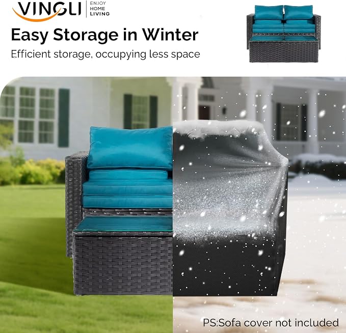 VINGLI 6 Pieces Wicker Patio Furniture Set, Outdoor Sectional Furniture Patio Conversation Set Space-Saving Design with Ottomans and Coffee Table for Garden,Poolside, Backyard (Black)
