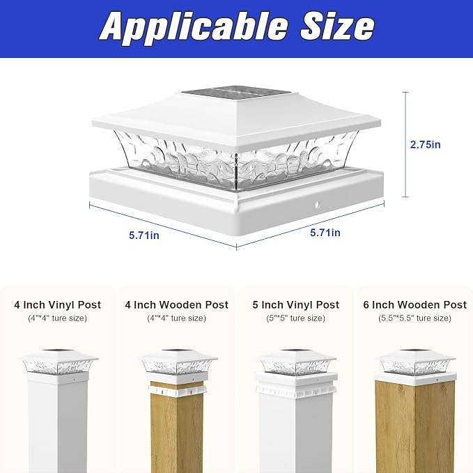 APONUO Solar Post Cap Lights 12 Pack for 4x4 5x5 6x6 Wood & Vinyl Fences - IP65 Waterproof, All-Night Auto On/Off, Warm/Cool White Light, Outdoor Deck Patio Garden (White)