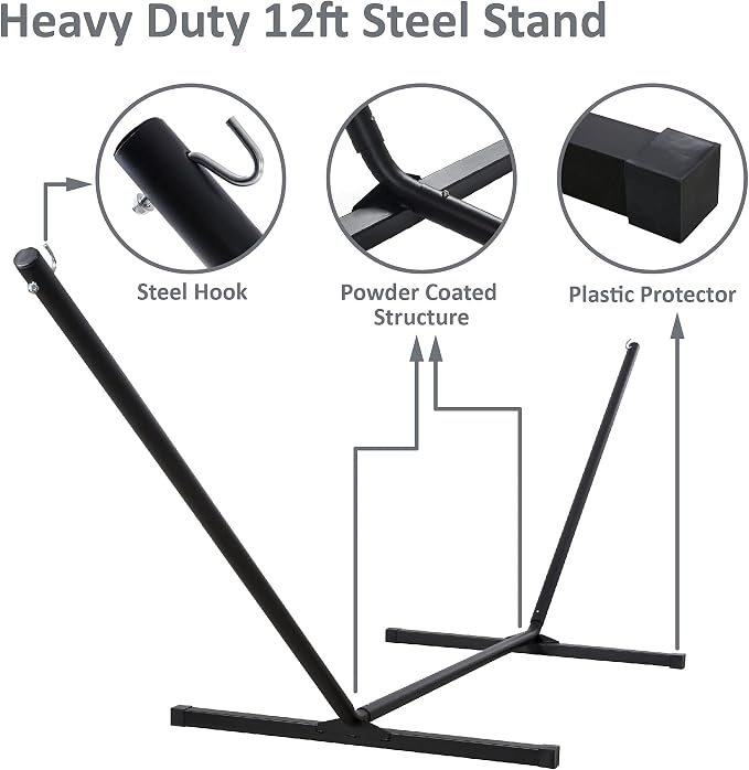 SUNCREAT 2 Person Hammock with Stand, Heavy Duty Portable Hammocks, 475 lbs Capacity, Dark Grey