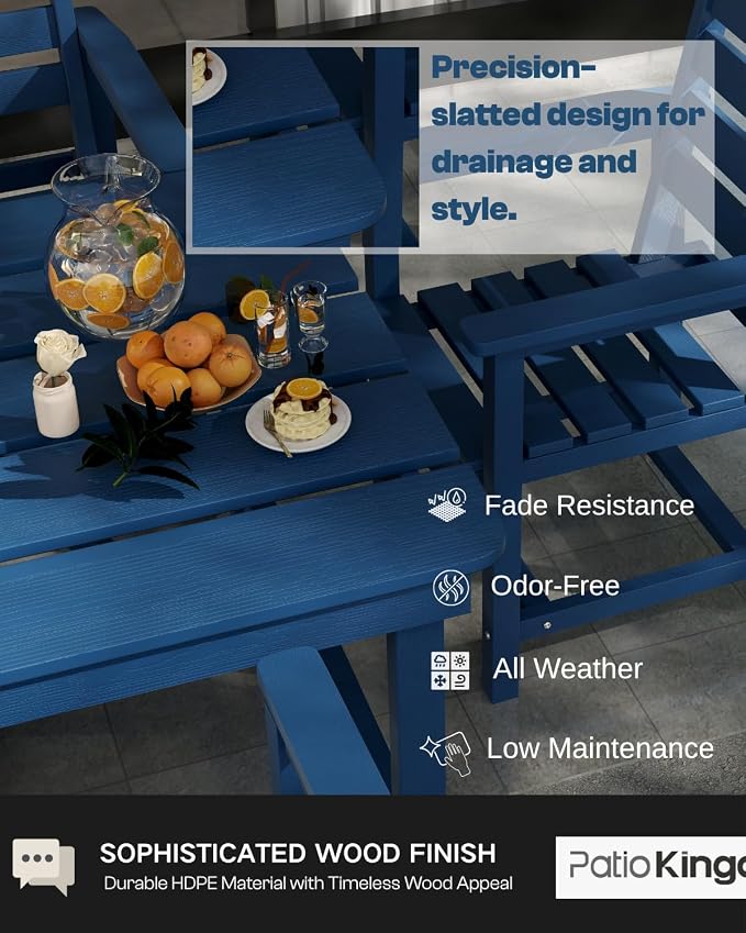 9-Piece HDPE Patio Dining Set for 8, 75.2" Table,Navy Blue | HDPE material, umbrella hole design, weather-resistant patio furniture, perfect for yard, lawn, garden, balcony, deck