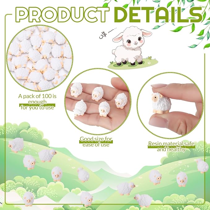 100pcs Mini Resin Sheep Figurines Garden Decor Ornaments（White） | Cute Sheep In 4 Colors Perfect Indoor Outdoor Garden Landscape Potted Plant Dollhouse Decoration