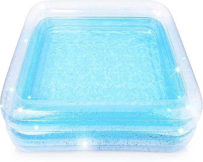 ArtCreativity Sparkly Inflatable Kiddie Pool, Transparent with Silver Glitter and Cushioned Bottom, Outdoor for Backyard, Toys for Kids, 3 Levels