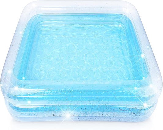 ArtCreativity Sparkly Inflatable Kiddie Pool, Transparent with Silver Glitter and Cushioned Bottom, Outdoor for Backyard, Toys for Kids, 3 Levels