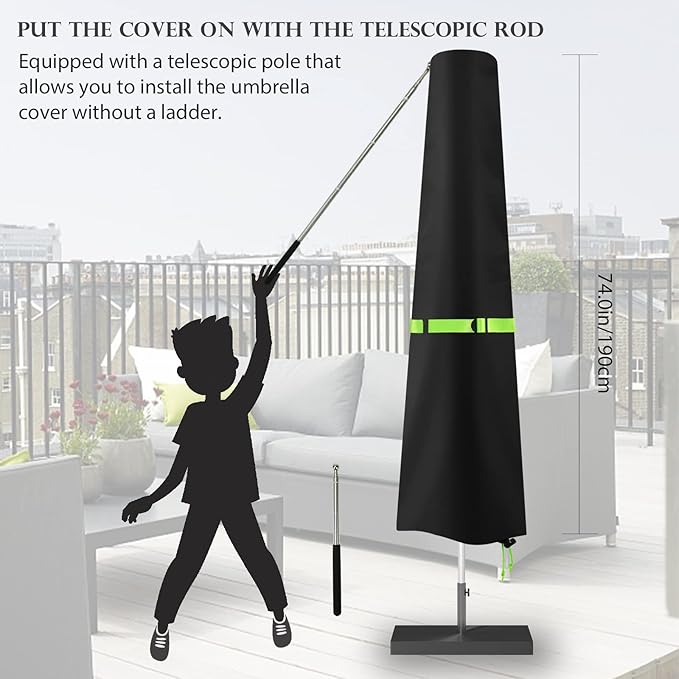 Patio Umbrella Cover with Push Rod - Waterproof Patio Parasol Covers with Zipper for 7ft to 11ft Outdoor Umbrellas