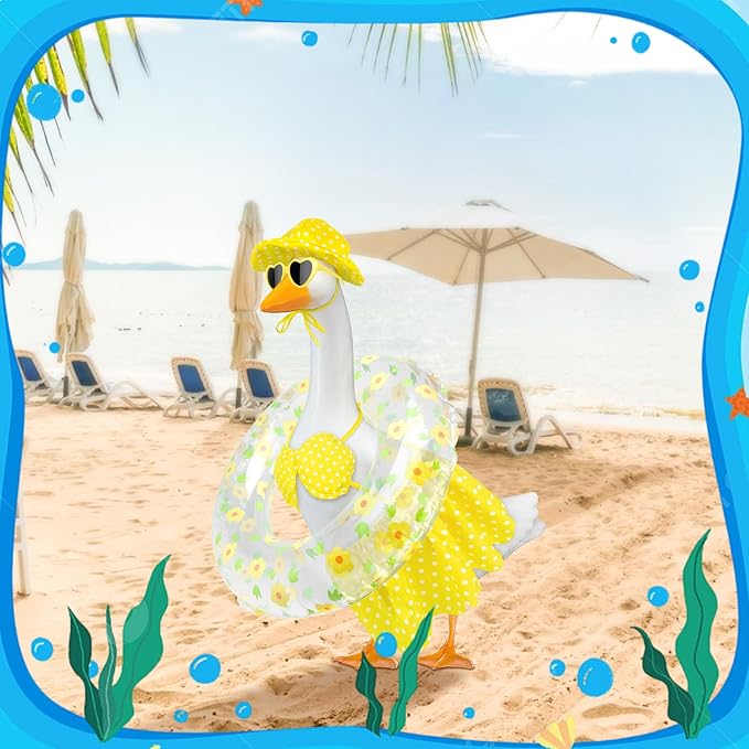 Hawaiian Goose Outfit with Sunglasses & Wreath,Porch Goose Outfits for 23" 17" Cement Plastic Goose Clothes Costumes,Garden Decor Duck Costume for Outdoor Statues(Bikini)