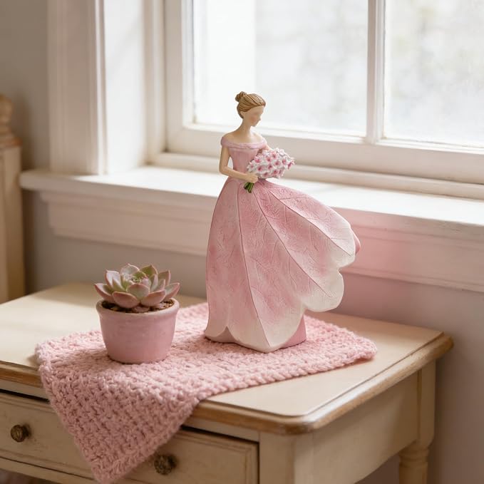 Guichifun Fairy Statue Collection Home Decoration - Pink Leaf Angel Girls Resin Modern Table Decor for Living Room Office Sculpture Decor for Women Indoor Rustic Figurines Gift 5 x 3 x 7.5 Inch