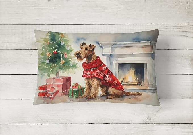 Caroline's Treasures DAC2678PW1216 Irish Terrier Cozy Christmas Throw Pillow Machine Washable, Indoor Outdoor Decorative Pillow for Couch, Bed or Patio, 12HX16W