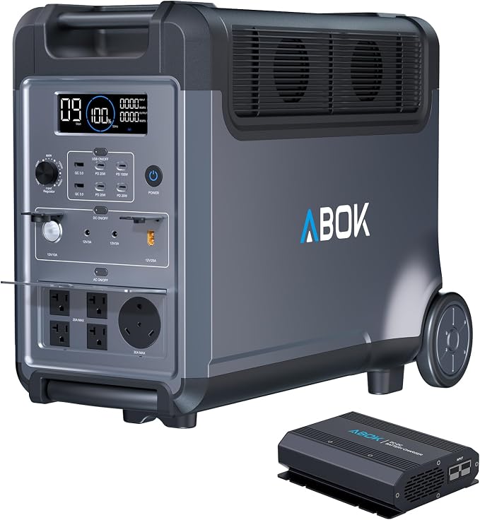 ABOK Ark3600 Portable Power Station with 500W Alternator Charger, 3840Wh LiFePO4 Battery, 3600W Electric Solar Generator for Garage, Off-Grid Living, Camping, RVs, Outdoor Adventures, Power Outages