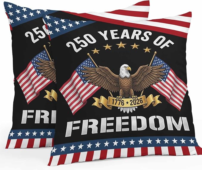 250 Years Anniversary Outdoor Pillow Covers 18x18 Inch Throw Pillow Covers Set of 2 Waterproof Decorative Pillow Cases American Flag Eagle Independence Day Cushion Covers for Patio Furniture Garden