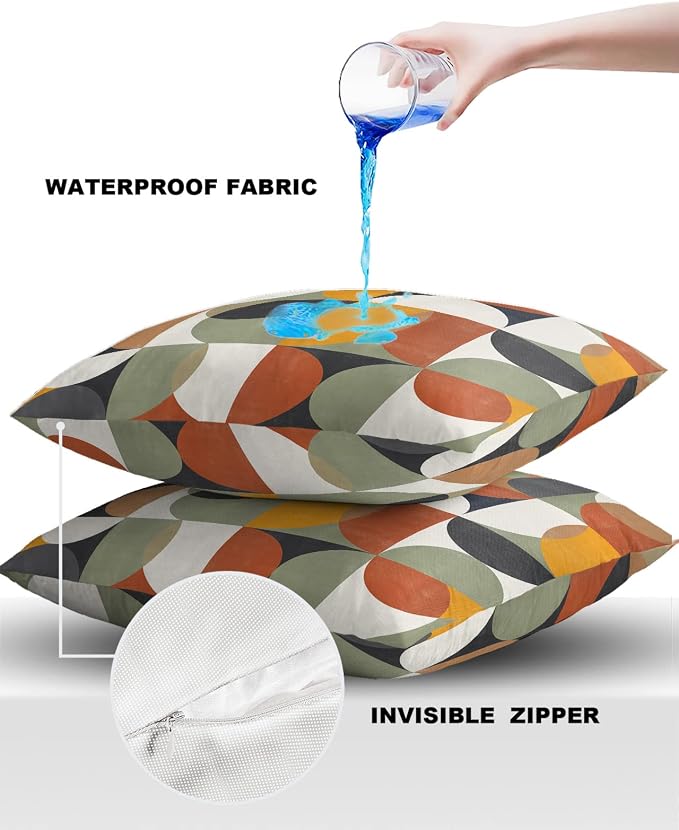 Outdoor Throw Pillow Covers Waterproof Pillow Cases 20x20In,Mid Century Abstract Geometric Color Block Decorative Pillow Covers Cushion Cases for Couch Sofa Patio,2 Pack Nordic Style Circle Modern Art