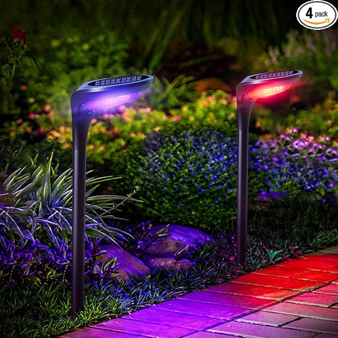 Color Solar Pathway Lights, 4-Pack Color Changing Solar Lights Outdoor Waterproof for Christmas Easter Halloween LED Garden Landscape Light Solar Powered for Yard Path Patio Driveway Lawn