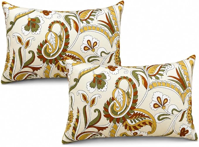 Outdoor Lumbar Pillows 12"x20" Waterproof Patio Pillows with Inserts | Set of 2 Fade Resistant Outdoor Waterproof Lumbar Pillow Decorative Garden Lumbar Cushions for Home Patio Terrace Sofa