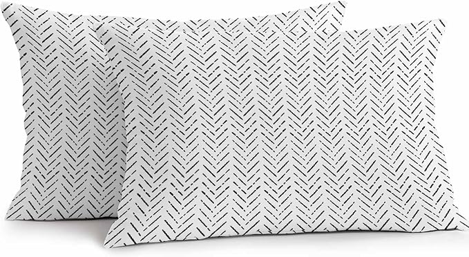 Vandarllin Outdoor Throw Pillows Covers 20x12 inch Set of 2 Waterproof Black Stripes Decorative Zippered Cushion Covers for Patio Furniture, Modern Art Lines Lumbar Pillowcases