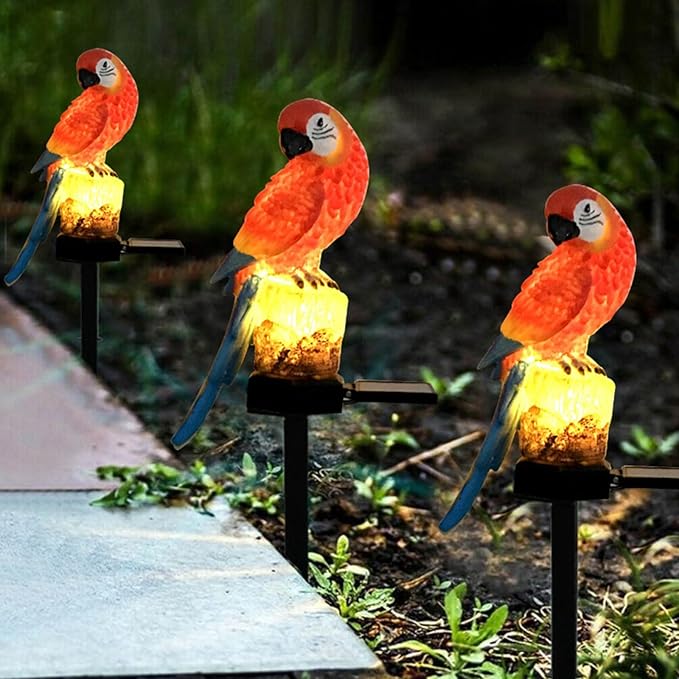 Solar Outdoor Lights Resin Parrot Garden Lights 12 Hrs Long-Lasting Decorative Lights for Yard, Pathways, Landscape Lighting Solar Spot Lights Outdoor Security Lights Garden Statues