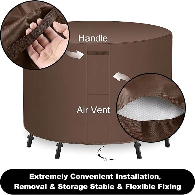 UPGRADE Outdoor Furniture Covers, Custom Size 20"(D) x 18"(H) Round Patio Table and Chair Waterproof Covers, Heavy Duty 420D,Coffee