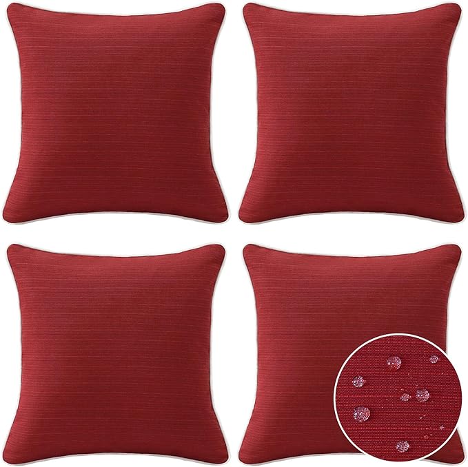 Unimatta Decorative Outdoor Water Repellent Throw Pillows with Inserts, Set of 4, 18" x18" Pillows for Patio, Backyard, Bed, Couch, and Patio Furniture, Red