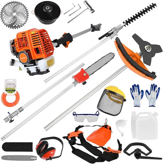 Gas String Trimmer, 52-cc 2-Cycle Weed Wacker Gas Powered, Straight Shaft Cordless String Trimmer Hedge Trimmer Lawn Mower, 5 in 1 Gas Weed Eater String Trimmer Edger Brush Cutter for Weed Brush (B)