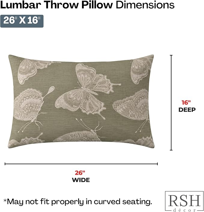 RSH DECOR: Sunbrella Jumbo Lumbar Pillows Set of 4 | 26" x 16" | Indoor Outdoor – Patio, Lounge, Adirondack | Water & Fade-Resistant | Down-Alternative Inserts | Made in USA (Farfalla Spring)