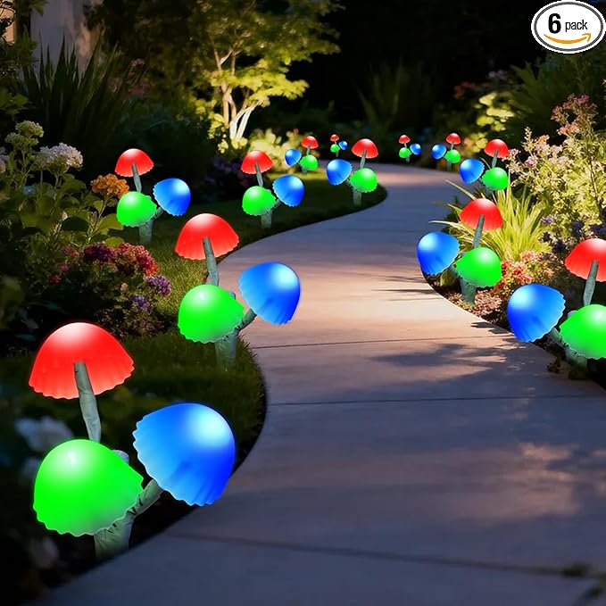 BeHiller Solar Mushroom Lights Outside for Lawn Decorations - 6PACKS 18LED 8 Lighting Modes Multi-Color Mushrooms Yard Decor for Mom Gifts,Solar Garden Lights for Backyard,Fence,Housewarming Decor