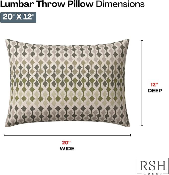 RSH DECOR: Sunbrella Lumbar Throw Pillows Set of 2 | 20" x 12" | Water and Fade-Resistant Performance Fabric | Outdoor Pillow Covers with Down-Alternative Inserts | Made in USA (Divide Leaf)
