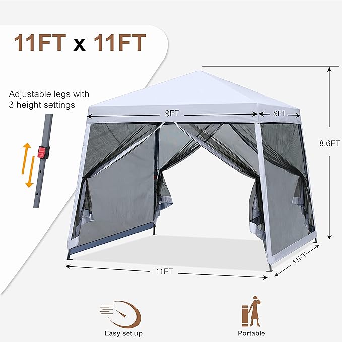 MASTERCANOPY Pop Up Gazebo Canopy with Mosquito Netting (11x11, White)