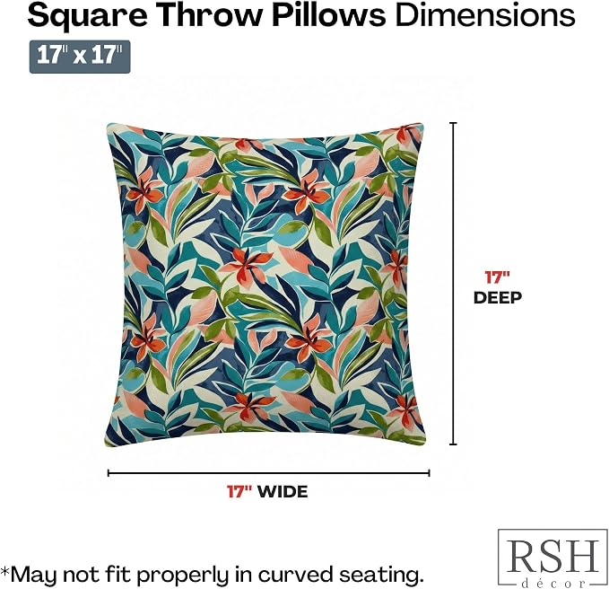 RSH DECOR Square Throw Pillows Set of 2, 17" x 17", Outdoor Pillows Waterproof, Outdoor Pillow Covers, Pillow Covers for Couch, SOMAP Multi, Made in USA