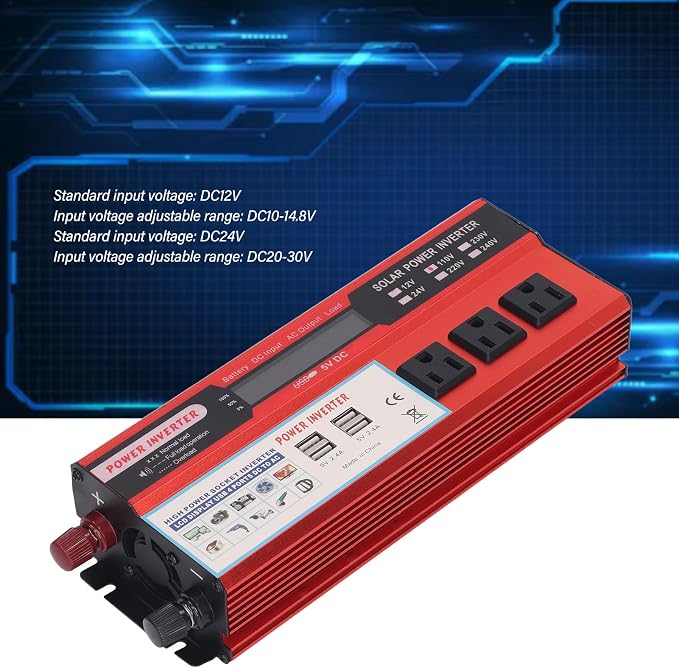 Sine for Wave Inverter, 4000W Peaking Sine for Wave Car Inverter Aluminum Alloy LCD Digital Display 2000W US Plug AC110V for Replacement (12V)