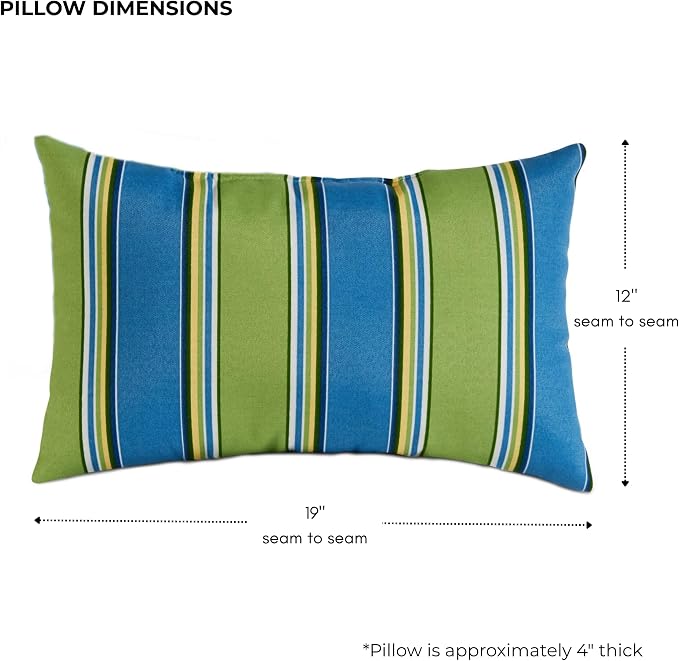 Set of 2 Outdoor Throw Pillows 19 x 12 Inch – Reversible Rectangle Patio Accent Pillows – Weather-Resistant Polyester Fabric – Eco-Friendly Recycled Polyfiber Fill – Cayman Stripe