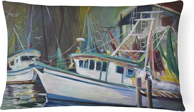 Caroline's Treasures JMK1058PW1216 Joe Patti Shrimp Boat Canvas Fabric Decorative Pillow Machine Washable, Indoor Outdoor Decorative Pillow for Couch, Bed or Patio, 12HX16W