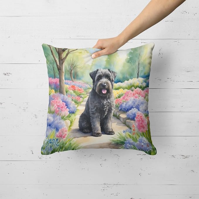 Caroline's Treasures Bouvier des Flandres Spring Path Throw Pillow Machine Washable, Indoor Outdoor Decorative Pillow for Couch, Bed or Patio, 18Hx18W