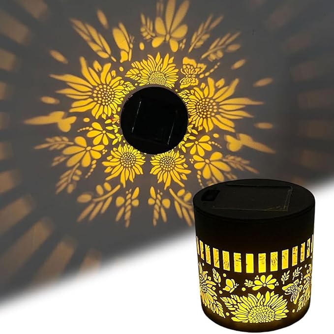 Solar Decorative Solar Mandala Lights, Shadow Pattern Garden Decor for Fence, Patio, Yard, Walkway, and Porch Lighting, Gifts for Mom Women (Warm Color-3,2pcs)