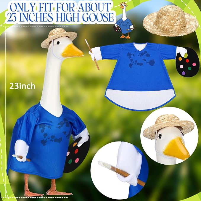 Painter Porch Goose Outfit Back to School Classroom Decor Artist Goose Clothes for 23" High Cement or Plastic Geese Costume for Yard Lawn Outdoor Garden Patio Statue Duck Dress Holiday Birthday Decor