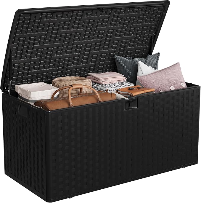 100 Gallon Blow Molded Deck Box, No Assembly Required Outdoor Storage Box, Waterproof Patio Storage Bench with Gas Spring Lid,Lockable Large Storage Container for Garden Tools, Pool Supplies, Cushions