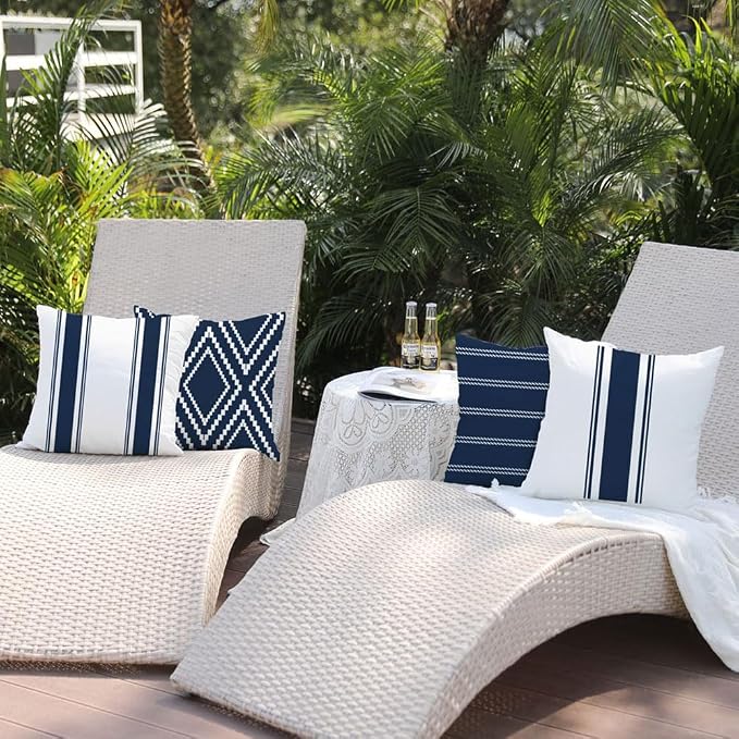 DFXSZ Outdoor Navy Blue Waterproof Geometry Pillow Covers 18x18 Set of 4 | Spring Summer Waterproof Modern Throw Pillowcases（No Inserts） Outdoor Decor for Patio Funiture Garden Polyester Covers