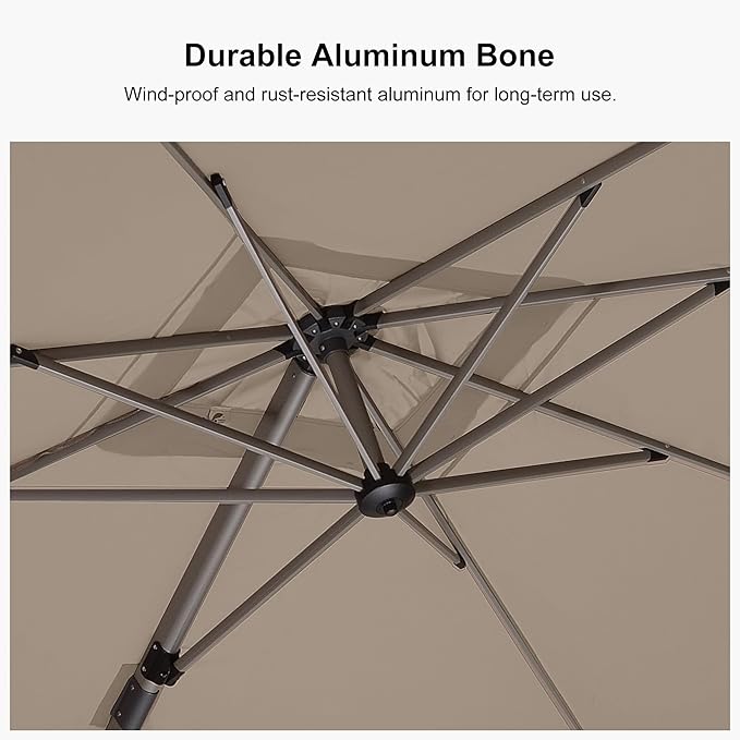 PURPLE LEAF 8’ X 8‘ Patio Umbrella Outdoor Cantilever Umbrella, Aluminum Offset Umbrella with Champagne Frame and 360° Rotation for Pool Deck Garden, Taupe