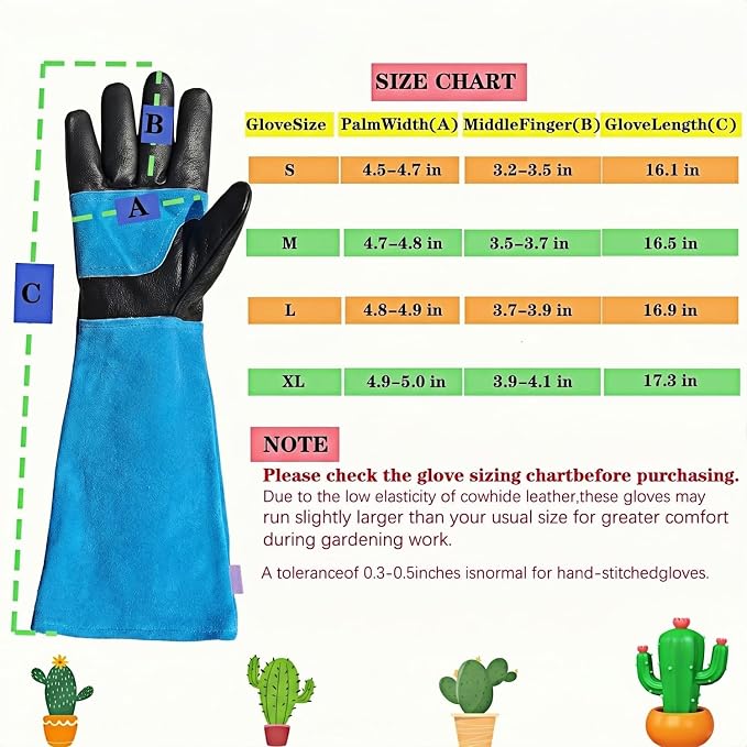 Cow Leather Gardening Gloves, Adjustable&Thorn Proof,Cactus Handling,Rose Pruning,Gardening Gifts For Women/Men
