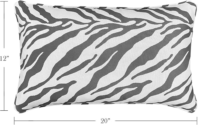 Pack of 2 Outdoor Waterproof Decorative Lumbar Pillows Covers for Patio Furniture, 20x12 Inch Fade Resistant Patio Garden Lumbar Cushion Covers for Couch Bed Sofa, Zebra Grey