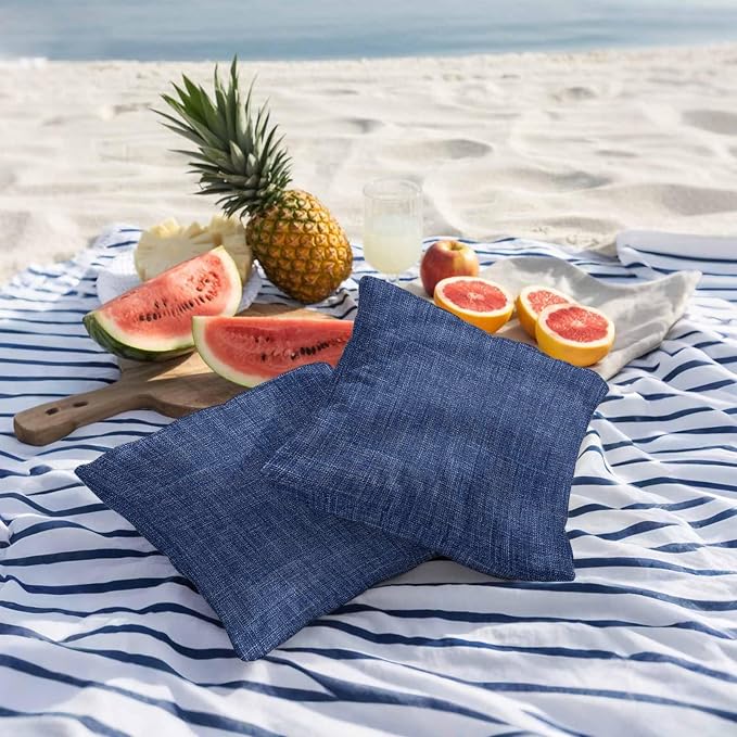 Outdoor Waterproof Throw Pillow Covers Set of 2 Navy Blue Linen Pillowcases 26x26 Inches Farmhouse Pure Color Decorative Pillows Cushion Case Patio Pillows for Couch Bed Chair Garden