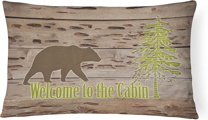 Caroline's Treasures SB3081PW1216 Welcome to The Cabin Canvas Fabric Decorative Pillow 100% Machine Washable Pillow, Indoor or Outdoor Decorative Throw Pillow for Couch, Bed or Patio