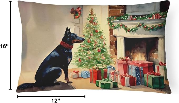 Caroline's Treasures DAC2599PW1216 Australian Kelpie Cozy Christmas Throw Pillow Machine Washable, Indoor Outdoor Decorative Pillow for Couch, Bed or Patio, 12HX16W